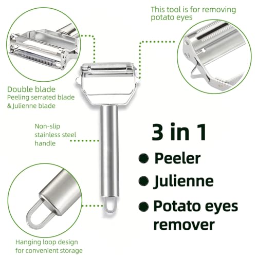 Julienne & Vegetable Peeler - Non-slip Stainless Steel Handle