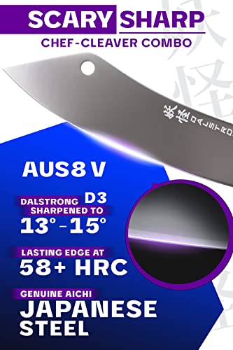 DALSTRONG Phantom Series 'The Crixus' 8 Inch Cleaver & Chef Knife - Japanese AUS8 Steel - Pakkawood Handle - Sheath Incl