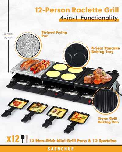 4-in-1 Electric Raclette Griddle for 12 with Nonstick Surface & Accessories