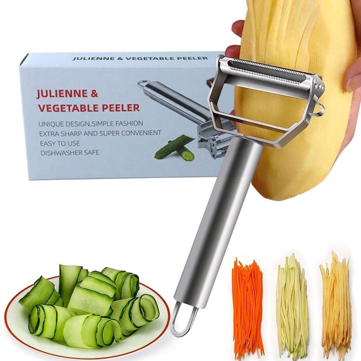 Julienne & Vegetable Peeler - Non-slip Stainless Steel Handle