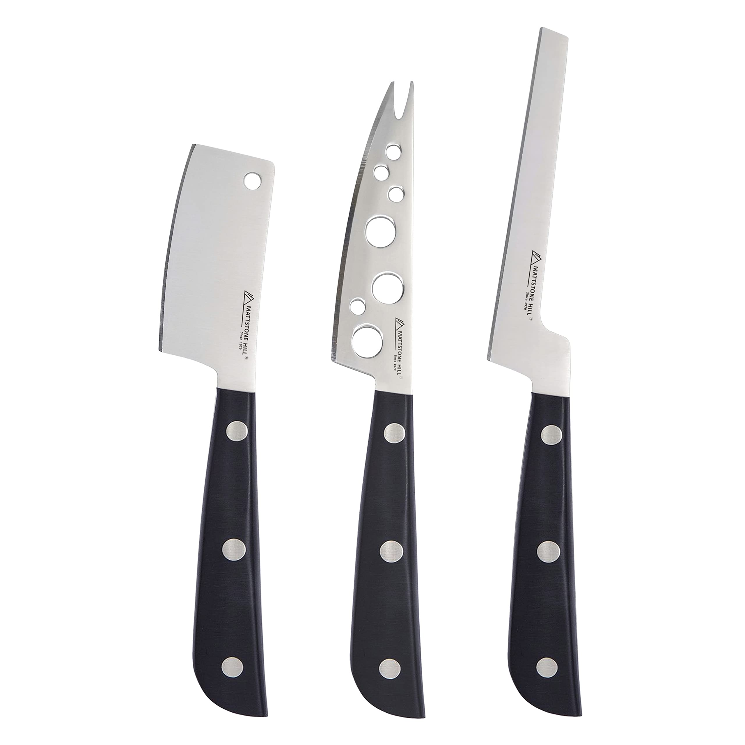 MATTSTONE HILL Premium Cheese Knife Set - Soft & Semi-Hard Cutter, Cleaver, Stainless Steel