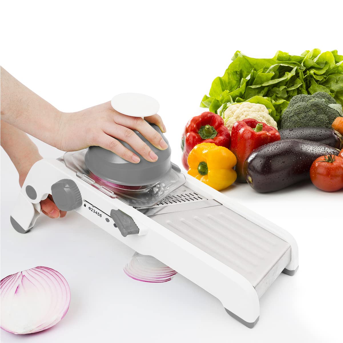 Ultra-Sharp Mandoline Slicer with Safety Guard & Adjustable Blades - Gray