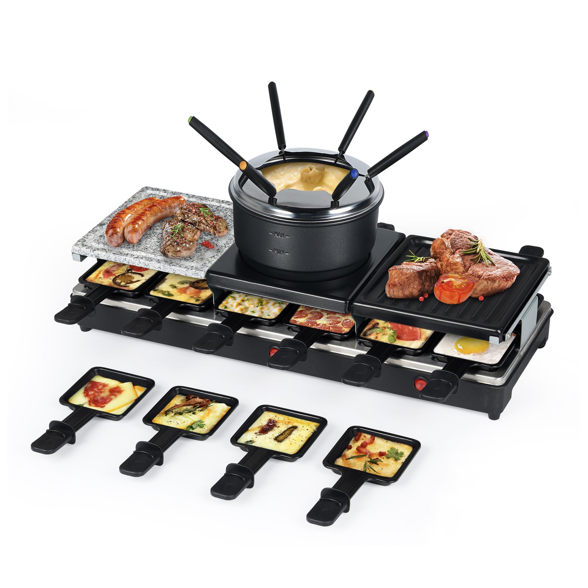 4-in-1 Electric Raclette Griddle for 12 with Nonstick Surface & Accessories